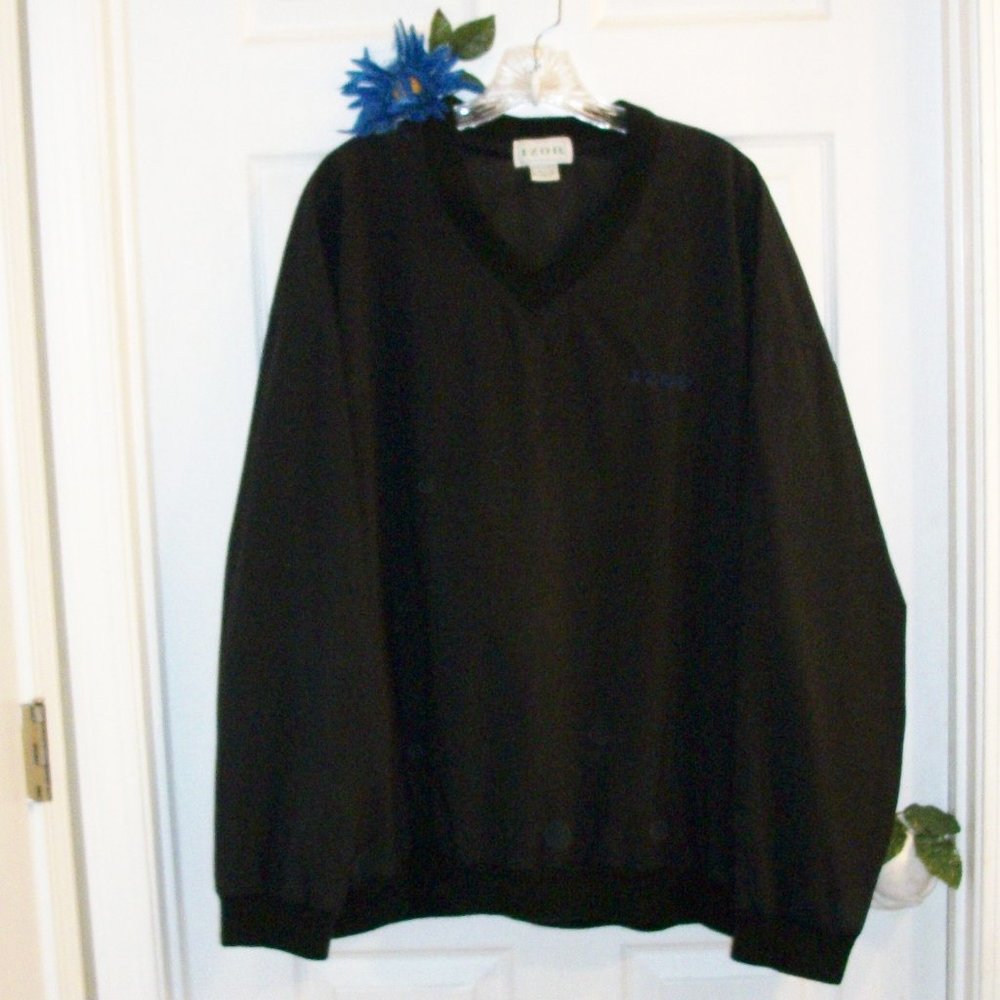 IZOD XL Men's Pullover Windbreaker Jacket Black V-Neck